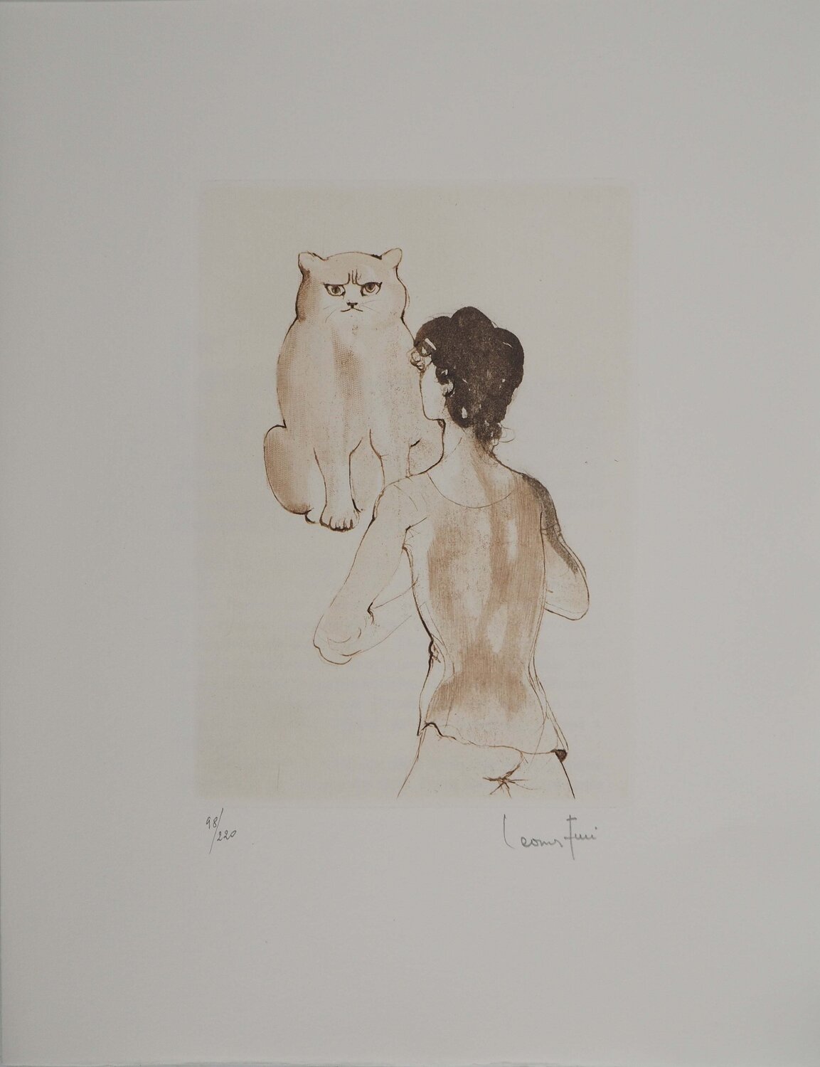 Le chat et son maitre, Gravure originale signée Leonor Fini Impresión en venta