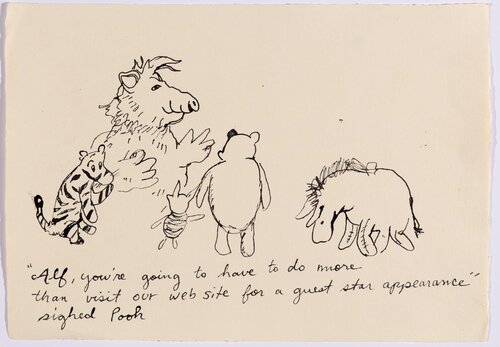 "Alf, you're going to have to do more than visit our website for a guest appearance" sighed Pooh von Karen Finley, Werk auf Papier kaufen auf Singulart