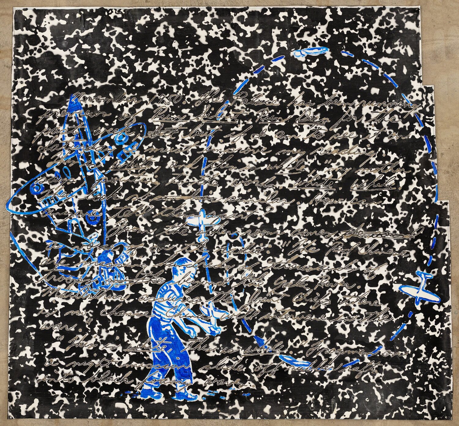 Boy Throwing Airplane Vernon Fisher Peinture originale à vendre
