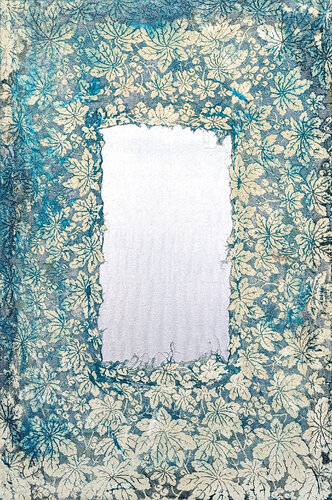 "Favorite Page" Contemporary Abstract Large Blue and Silver Lace Painting van Mark Flood, Schilderij te koop op Singulart