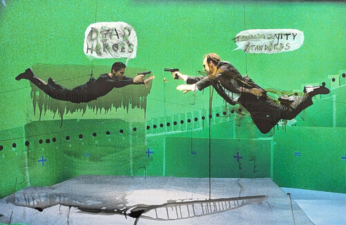 "Dead Hero, Community Standards" Contemporary Matrix Green Screen Painting van Mark Flood, Andere media te koop op Singulart