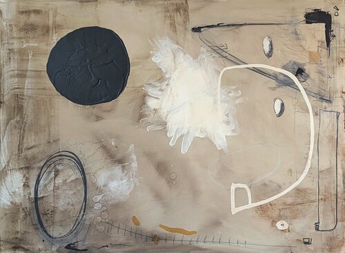 "Southern Field" Contemporary Neutral Gestural Abstract Expressionist Painting van Ian Francis, Schilderij te koop op Singulart