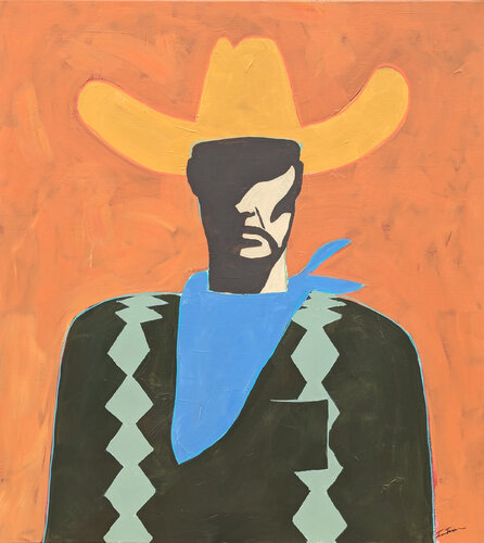 "Roper" Contemporary Abstract Colorful Western Cowboy Portrait Painting van Ian Francis, Schilderij te koop op Singulart