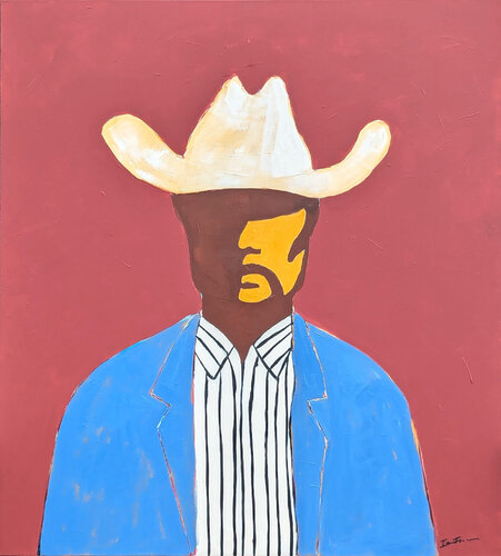 "Mitch" Contemporary Abstract Colorful Western Cowboy Portrait Painting van Ian Francis, Schilderij te koop op Singulart