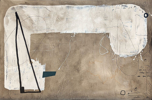 "Hotel" Contemporary Neutral Toned Gestural Abstract Expressionist Painting van Ian Francis, Schilderij te koop op Singulart