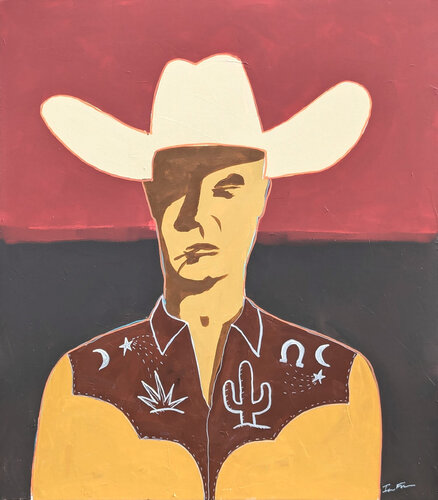 "Cody" Contemporary Abstract Neutral Toned Western Cowboy Portrait Painting van Ian Francis, Schilderij te koop op Singulart