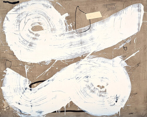 "Remus" Contemporary Neutral Toned Gestural Abstract Expressionist Painting van Ian Francis, Schilderij te koop op Singulart