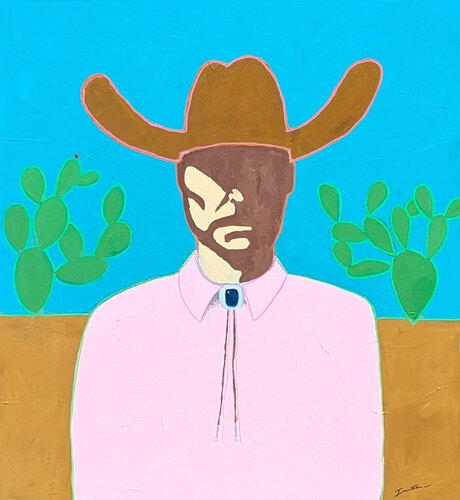 "Prickly Pete" Contemporary Abstract Colorful Western Cowboy Portrait Painting van Ian Francis, Schilderij te koop op Singulart