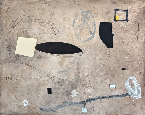 "The River" Contemporary Neutral Toned Gestural Abstract Expressionist Painting van Ian Francis, Schilderij te koop op Singulart