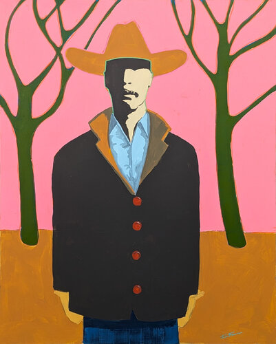 "Brud" Contemporary Abstract Colorful Western Cowboy Portrait Painting van Ian Francis, Schilderij te koop op Singulart