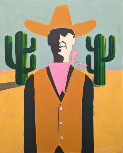 "Roy" Contemporary Abstract Colorful Western Cowboy Portrait Painting van Ian Francis, Schilderij te koop op Singulart