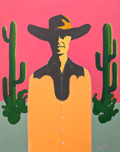 "Slim" Contemporary Abstract Colorful Western Cowboy Portrait Painting van Ian Francis, Schilderij te koop op Singulart