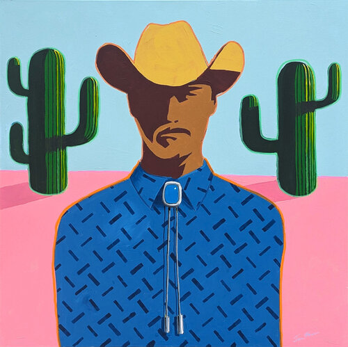 "Lefty" Contemporary Abstract Colorful Western Cowboy Portrait Painting van Ian Francis, Schilderij te koop op Singulart
