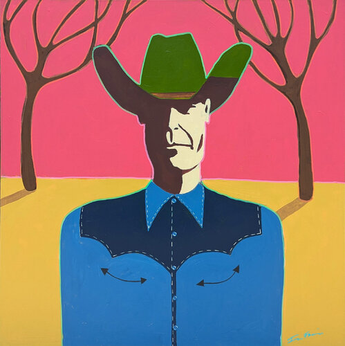 "Wesley" Contemporary Abstract Colorful Western Cowboy Portrait Painting van Ian Francis, Schilderij te koop op Singulart