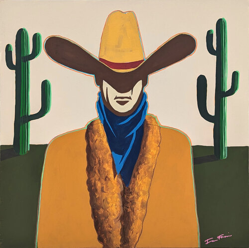 "Gary" Contemporary Abstract Colorful Western Cowboy Portrait Painting van Ian Francis, Schilderij te koop op Singulart