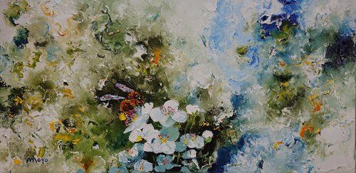 Abeille et fleurs blanches van Moyo, Schilderij te koop op Singulart