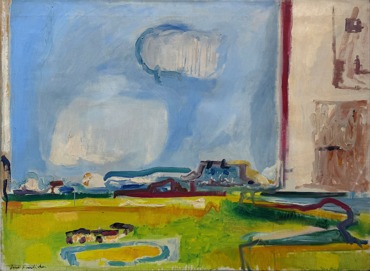 Town on a Plain (Orange Western Landscape) Jane Freilicher Original painting for sale