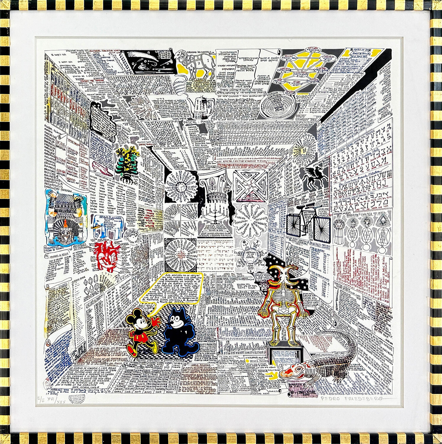 Codice Miguelito II, Hand Signed Serigraph, Custom Framed, Edition XVI/XXX Pedro Friedeberg Print for sale