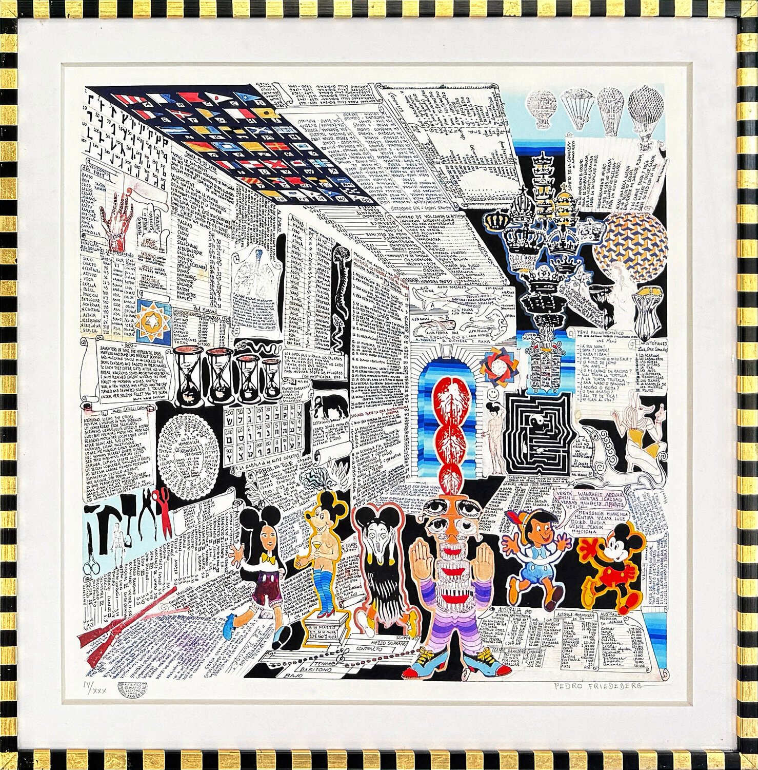 Codice Miguelito III, Hand Signed Serigraph, Custom Framed, Edition IV/XXX Pedro Friedeberg Print for sale