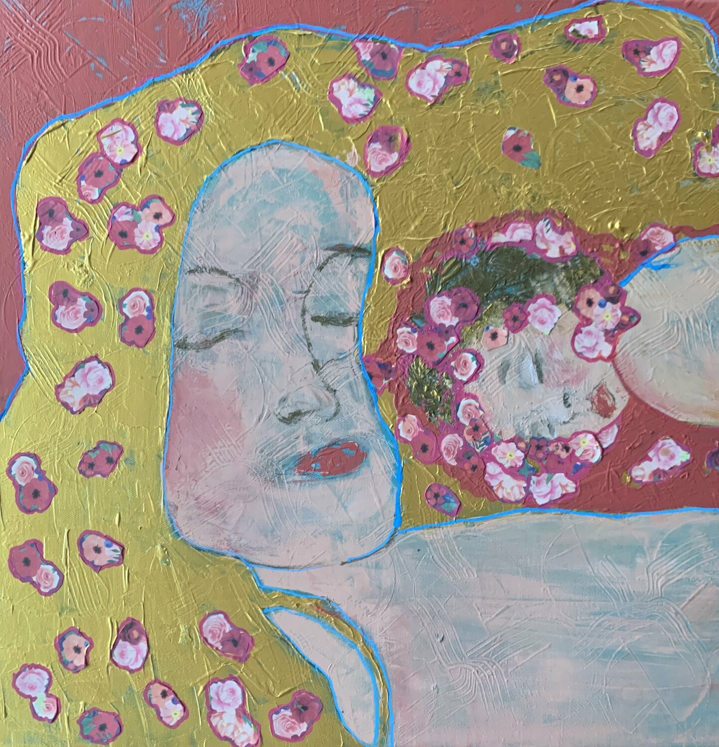 Klimt(ish) Mother and child Anne Maizianne Originalgemälde zu verkaufen