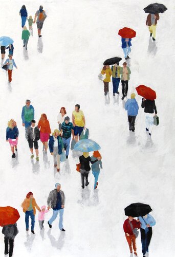 Lisbon rua do Carmo with rain, van Luciana Mathioudakis, Schilderij te koop op Singulart