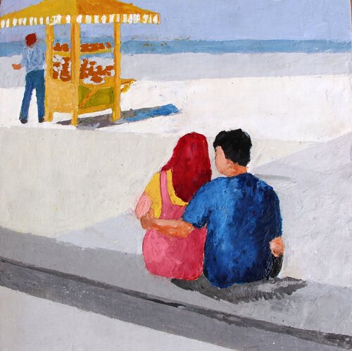 Love on the beach de Luciana Mathioudakis, Pintura a la venta en Singulart