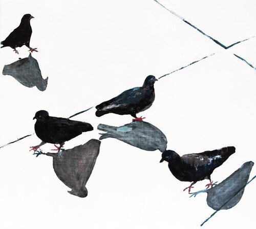Pigeons in Venice Piazza San Marco 2 van Luciana Mathioudakis, Schilderij te koop op Singulart