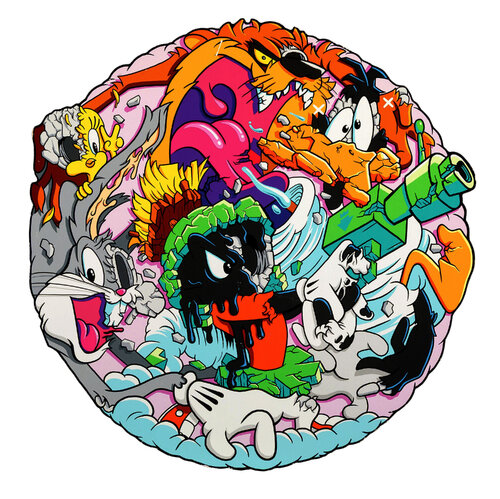 That's All Folks! (rare hand signed shaped print on wood) van Matt Gondek, Afdruk te koop op Singulart