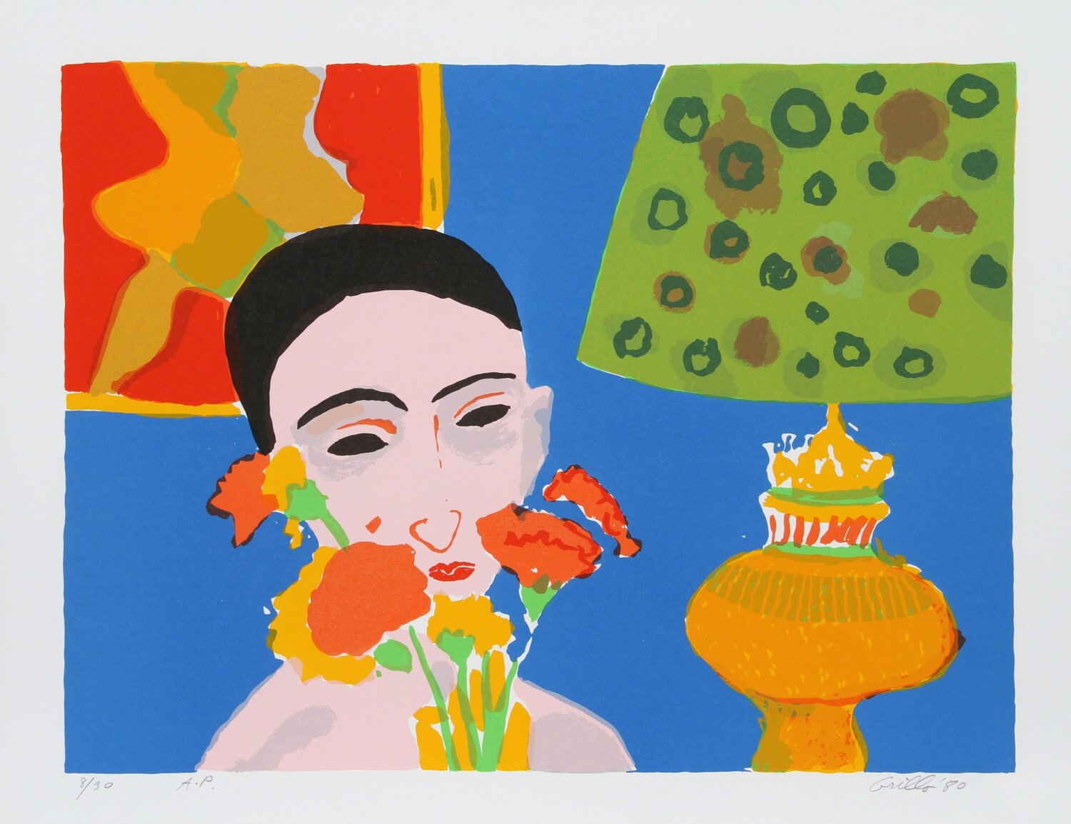 Woman with Flowers John Grillo Stampa in vendita