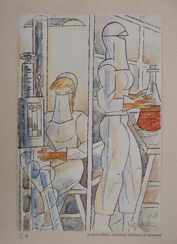Infirmières au laboratoire, Lithographie signée de Marcel Gromaire, Impresión a la venta en Singulart