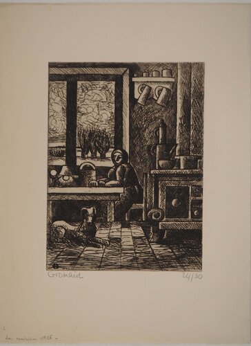 Maison de campagne, la cuisine, Gravure originale signée de Marcel Gromaire, Impresión a la venta en Singulart