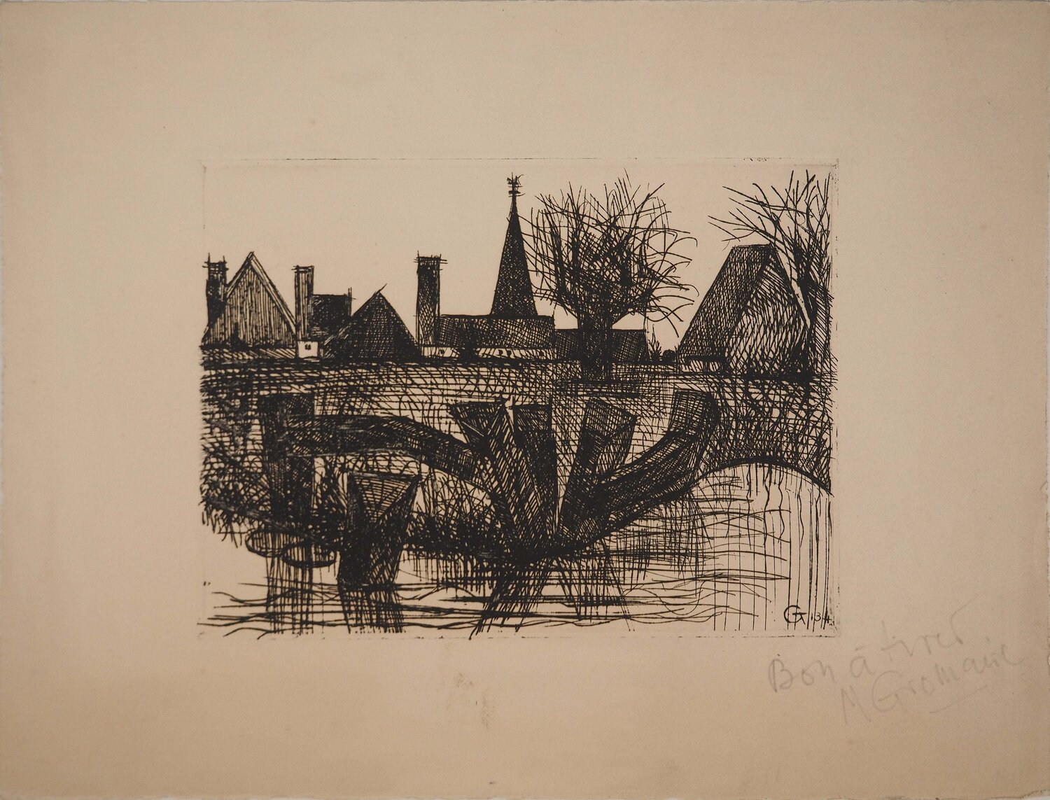 Le pont du village Marcel Gromaire Afdruk te koop