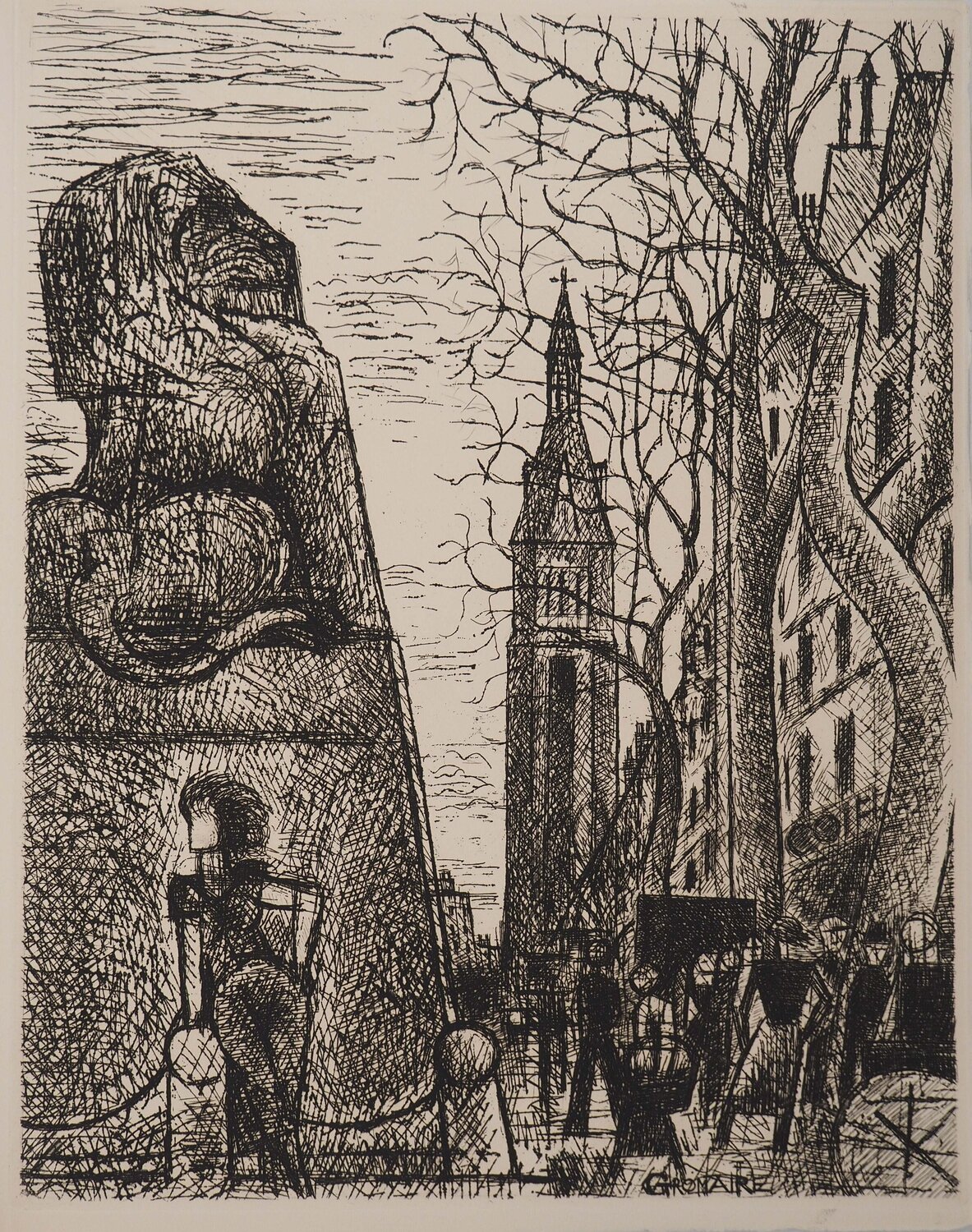 Quartier de Montrouge, Gravure originale signée Marcel Gromaire Druck zu verkaufen