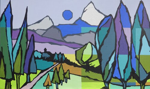 White  Hill and Blue Sun di Ilse Feiner, Pittura in vendita su Singulart