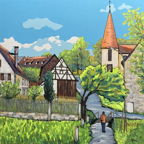 Dorfidylle in Franken von Ilse Feiner, Malerei kaufen auf Singulart