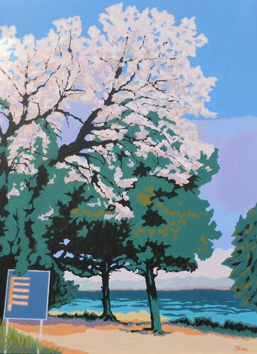 Mandelblüte am Mare Adriatico van Ilse Feiner, Schilderij te koop op Singulart