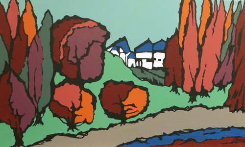 Blick aufs Dorf van Ilse Feiner, Schilderij te koop op Singulart