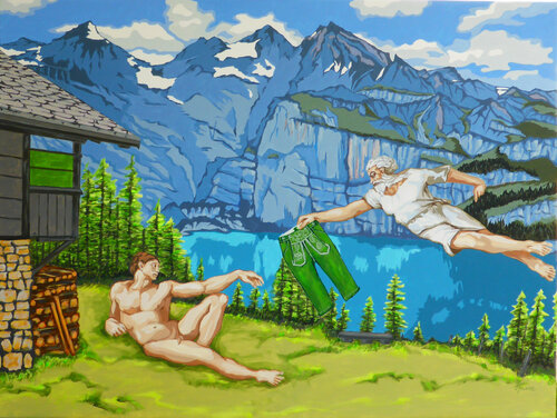 Ziag dei Lederbuchs'n o, mir san in Bayern (Zieh deine Lederhose an, wir sind in Bayern) di Ilse Feiner, Pittura in vendita su Singulart