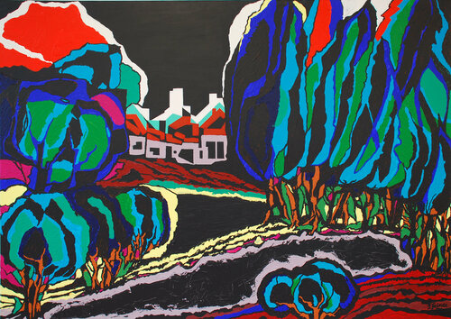 Bäume am Dorfrand van Ilse Feiner, Schilderij te koop op Singulart