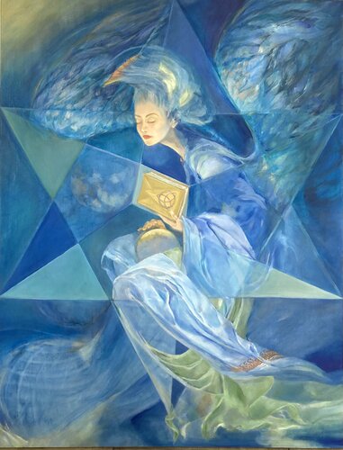 L’ange Bleu - the Keeper of the Moon van Leith Ridley Combe, Schilderij te koop op Singulart