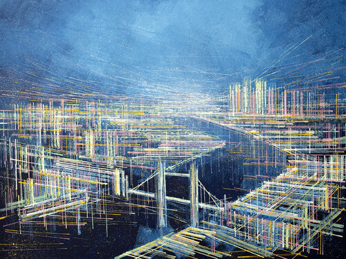 London Under A Blue Night Sky van Marc Todd, Schilderij te koop op Singulart