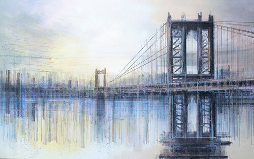 New York - The Manhattan Bridge At Sunset di Marc Todd, Pittura in vendita su Singulart