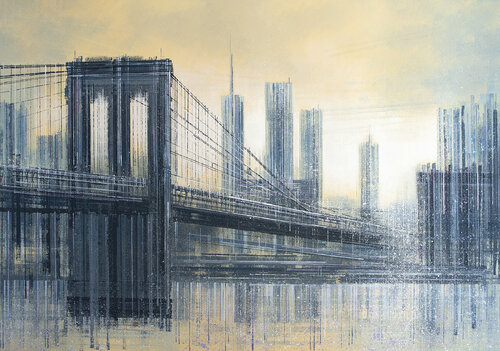 New York - The Brooklyn Bridge At Dusk di Marc Todd, Pittura in vendita su Singulart