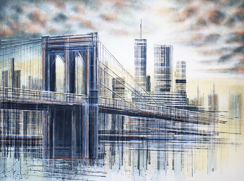 New York - The Brooklyn Bridge Under Soft Evening Light van Marc Todd, Schilderij te koop op Singulart