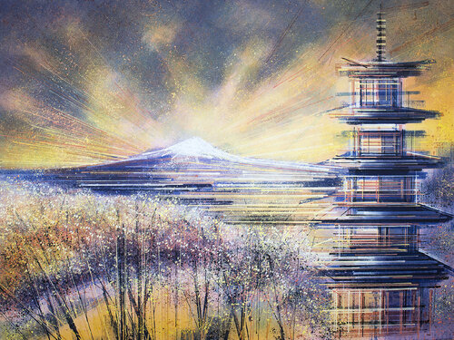 Japan And Mount Fuji At Sunset van Marc Todd, Schilderij te koop op Singulart