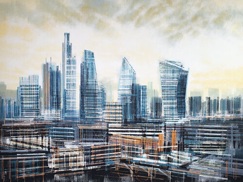 London City Skyline At Dusk de Marc Todd, Pintura a la venta en Singulart