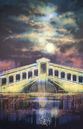The Rialto Bridge Venice At Night de Marc Todd, Pintura a la venta en Singulart