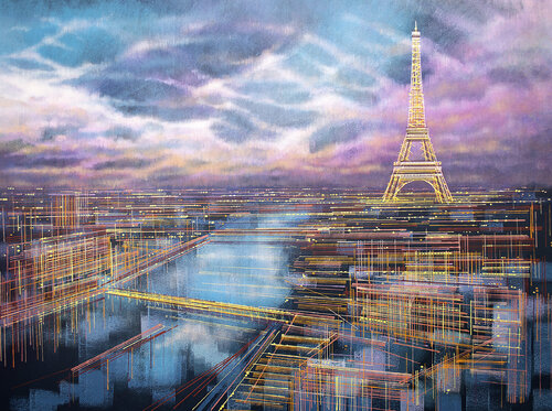 Paris Sky At Sunset di Marc Todd, Pittura in vendita su Singulart