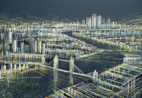 London With Night Lights di Marc Todd, Pittura in vendita su Singulart