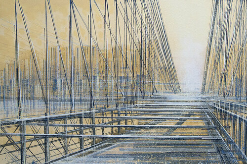New York - The Brooklyn Bridge At Sunset di Marc Todd, Pittura in vendita su Singulart